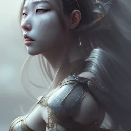 a Photorealistic dramatic hyperrealistic japanese woman of vikings paint ,Crystal black eyes, elegant,Artgerm, Beautiful dynamic,shadows,Artstation,concept design art,Octane render,8K, bw