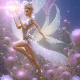 one big crystal subtle flower in a galactic ambiance with a beautiful fairy, transparent petals, delicate colors, in the foreground, full of details, smooth，soft light atmosphere, light effect，vaporwave colorful, concept art, smooth, extremely sharp detail, finely tuned detail, ultra high definition, 8 k, unreal engine 5, ultra sharp focus