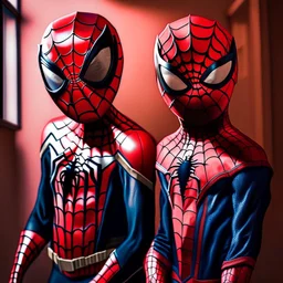 a brother and sister with their spiderman suits on with spider man into the spiderverse style