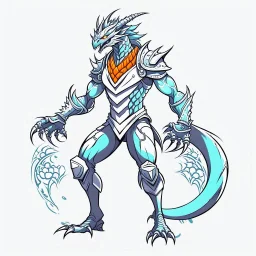 dragonman high detailed concept art, front facing, dynamic pose, full body, white background color, t-shirt design,