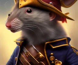 Back lit photo of a humanoid rat dressed as a pirate, detailed, realistic, cinematic, by drew struzan