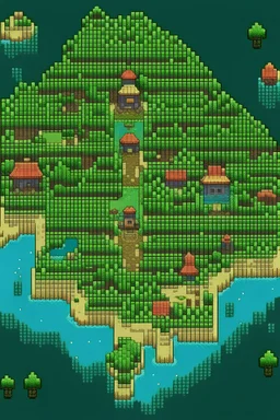 Create a retro pixel art style top down Map of an island