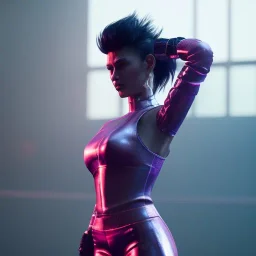 Cyberpunk cyber girl boxing in the ring unreal 5, octane render,cinema4d, dynamic lighting, 8k, redshift render, highly, hyperrealism ultra detailed, hyper realistic.