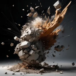 a sculpture exploding into pieces broken