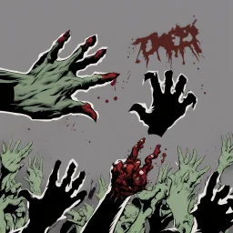 zombie hand claw, attack, comic book style, grey background,