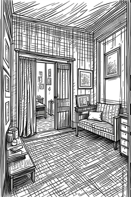 Interior in detailed pen strokes