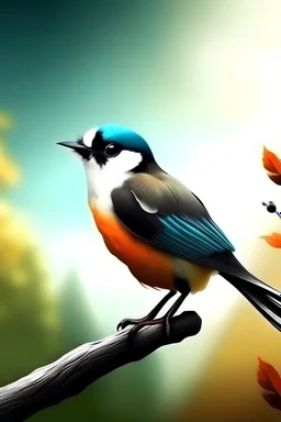 Create a picture of a bird. The picture will have trees and sky and ground