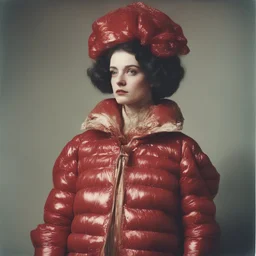 Countess di Castiglione,, red, autochrome, plastic puffy jacket