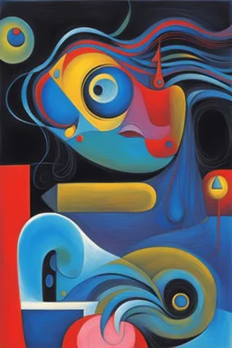 Creeaza o imagine in stil Joan Miro cu reprezentare cu simbolistica 3d a vederii extrasenzoriale paranormale , schiță de masca funebra ameridiana stilizata cu parul lung ,în linii bine conturate in culori primare, inspirata din lucrările lui Daniel F. Gerhartz, stil gravura pe metal ,compozitie complicata și realista, texturi de fibra la detalii cu contrast, capodopera suprarealistă, cu referire la perceptiile extrasenzoriale si subliminale, nemaivăzuta până acum.