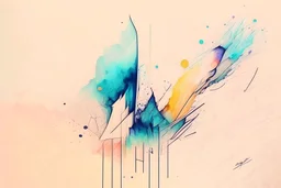 Abstract watercolour art with sketchy pencil outlines