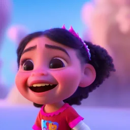 cute, adorable, smiling girl eating ice cream, candies flying all around her, Pixar, disney, cinema lighting, gaming, 8k, magic, love --q 1 --v 4