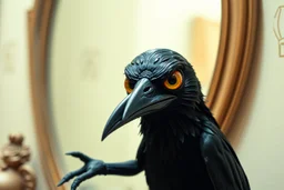 shiny yoga crow kuotoa thief fat vampire semi transparent crazy eyes in front of mirror