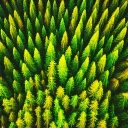 aerial view of forest with christmas tree in the middle