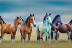 horses of different colors standing on a field