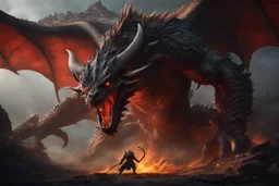 the terrible demon Orcus fighting a dragon. fantasy concept art, exquisite realism, a masterpiece, dynamic lighting, hyper detailed, intricately detailed, deep color, Unreal Engine, volumetric lighting , Epic cinematic brilliant stunning intricate meticulously detailed dramatic atmospheric maximal,