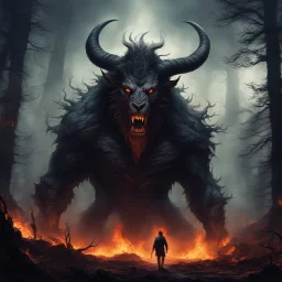 The Beast, a towering monstrosity with eyes that glow like the fires of the underworld, is said to be the embodiment of an ancient curse. With horns that twist like the roots of ancient trees and fur as dark as the night, it strikes terror into all who dare to wander into its domain. Its massive, gnarled limbs crush the earth beneath it, and its breath, a cold fog, brings an unnatural chill to the air.