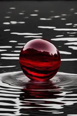 Red cristal sphere hoving in a lake