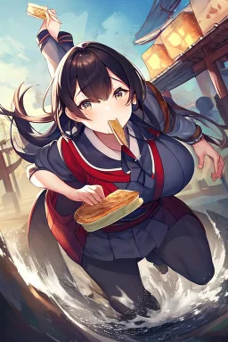 cute japanese school girl running with a slice of toast in her mouth