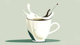 A modern and minimalist depiction of a cup of tea with a splash of milk, highlighting the simplicity and elegance of the drink.