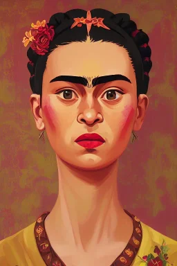 Portrait of a Baby Frida Kahlo , an abstract painting of rusted metal and flowers, rust, scaffolding, iron cladding, decay, mixed media, textured, anatomically correct, beautiful perfect face, sharp focus, highly detailed