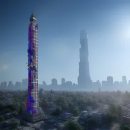 mile tall rubik's skyscraper tower red green blue white