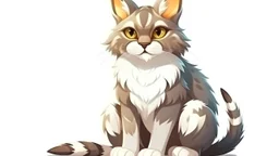 fantasy cartoon style illustration: cute small lynx is sitting, white background