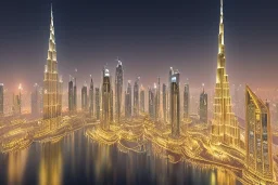 dubai city in the night, street, 8k, finely detailed, photo realistic