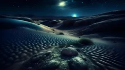 Night shadow descent in a rocky desert, surreal atmosphere