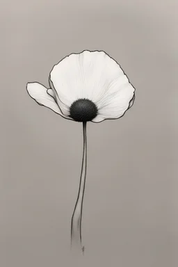 Minimalist ink color pencil and charcoal drawing of poppie