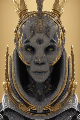 black male African Egyptian alien, cracks in the voodoo head, wicked, diamond eyes, crown, blood, 8k, finely detailed, photo realistic, leopard robe turquoise skull head gold dragon space alien rain skeleton gold teeth silver crown silver space suit spaceships