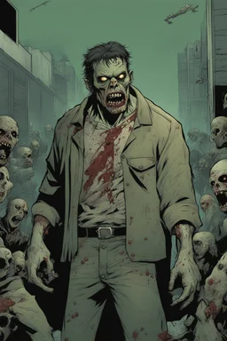 zombie, portrait, comic book, full body, standing, mean, illustration, lloking sideways