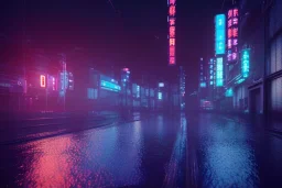 cinematic, night, Tokyo, Rain, high definition, blue neon lights, blender 3d