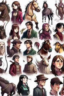 Draw me an image of harry potter characters, but all are horses