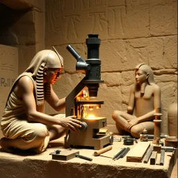 Ancient Egyptians constructing an electron microscope.