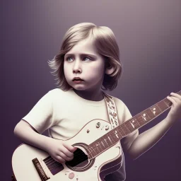 Mystery Kurt cobain toddler, full body, guitar, dramatique, art background, dramatic lighting, volumetric lighting, hyperrealisme, 8k, high quality, lot of details, fit within portrait