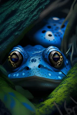 Blue Toad eyes peeking trough a forest