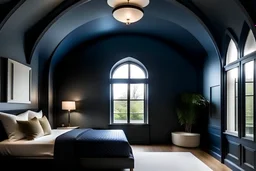 arched ceiling modern navy bedroom