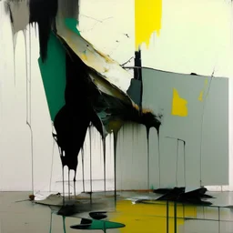 Empty Minimal contemporary abstract flat landscape painting. Concrete. Big brushstrokes. Twisted fragments of bodies. Drips of paint. style of Justin Mortimer and Adrian Ghenie. Triadic colour