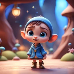 a very little Cute Figure lives in a fantasy world, with cute face, pixar, disney style