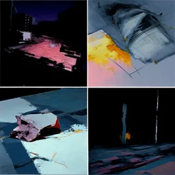 Minimal abstract oil paintings close up body parts and concrete fragments, in carpark, illuminated at night, style of Justin Mortimer and Francis Bacon