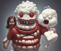 Marshmallow man, giant, horror, blood, teeth