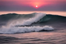 smack on tubulant sea at sunset