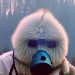 subject = (Yeti in a mask) background = (wildfires, flames, mountains, fires, smoke, disaster)