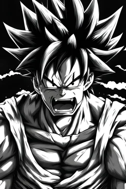 goku very mad with white eyes black and white style