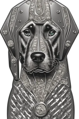 Diberman dog brooch Embossed silver with crystal white background