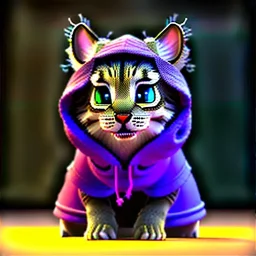 Concept art of Little mascot cat wearing a hoodie (Pixar art style)++, highly detailed, digital painting, art stations, concept art, smooth, unreal engine 5, god rays, ray tracing, RTX, nanite polygons, lumen lighting, ultra detail, volumetric lighting, 3d, detailed anime, finely drawn, high definition, high resolution, cartoon [ animation, cartoon, drawing, painting, low res, cropped, watermark, jpeg artifacts, low quality, normal quality, bad anatomy, text error, worst quality, blurry thousan