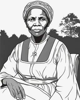 Outline art for coloring pages with Harriet Tubman, white background, sketch style, only use black outline, white background, no shadows and well and clear outline