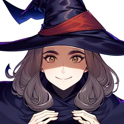 retro style, witch, witch hat, witch robe, expression smiling, portrait