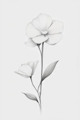 A white jasmine Minimalist white ink pencil and white drawing of white poppie in a white background