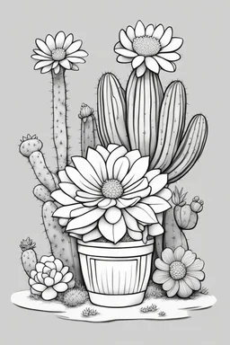 outline art for cute flower with cactus coloring pages with which, White background. sketch style, clean line art, white background, no shadow and clear